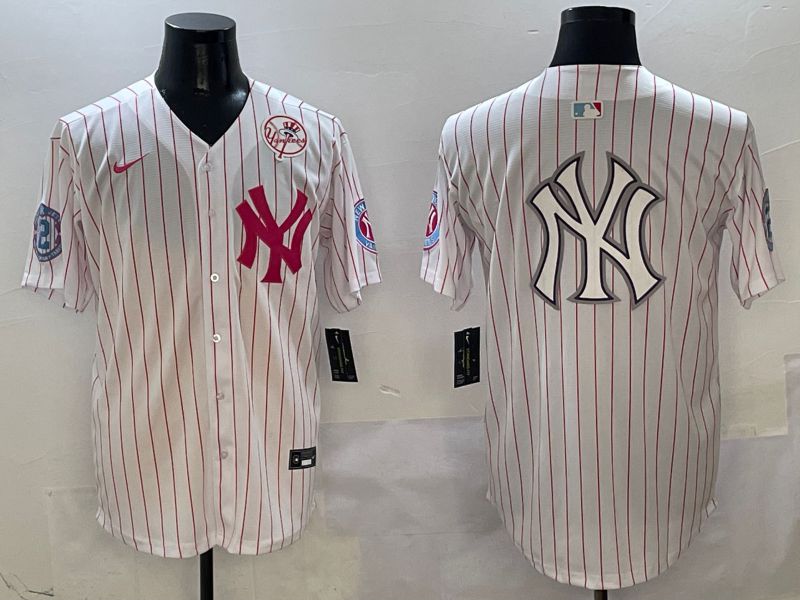 Men New York Yankees Blank White Stripe Jointly Name Nike 2025 MLB Jersey style 22